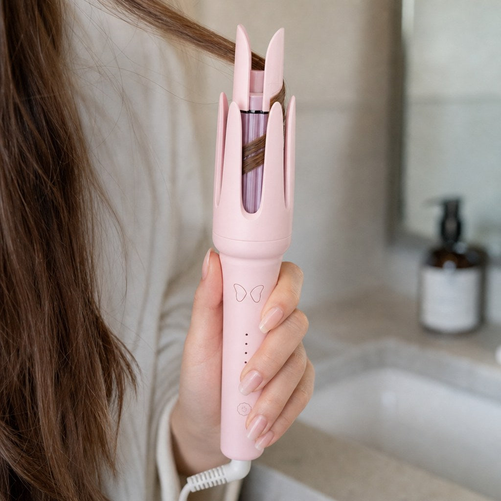A strand of hair going into the curler (illustration)